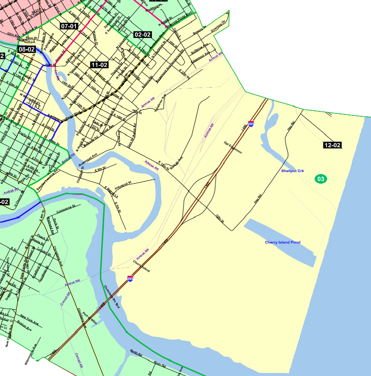 A map outlining the boundaries of the 3rd Ward