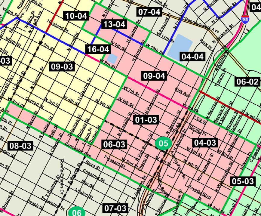 A map outlining the boundaries of the 5th Ward