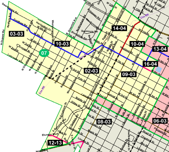 A map outlining the boundaries of the 7th Ward