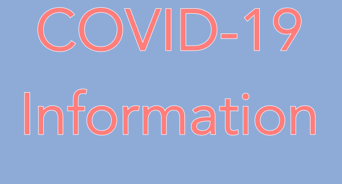 COVID-19 Information in pale red wording on a light blue background