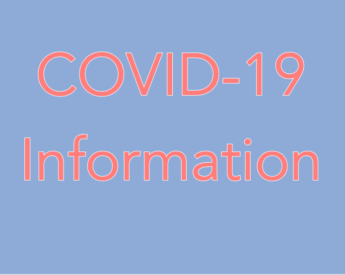 COVID-19 Information in pale red wording on a light blue background